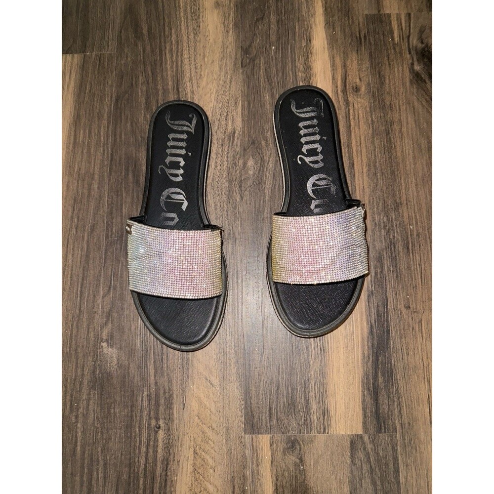 Juicy Couture Pink Rhinestone Glitter Logo Slide Sandals Size 10